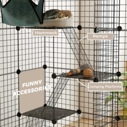 PawHut 4-Tier DIY Large Cat Cage with Hammock, Ramps, 5 Doors, Indoor Use for 1-3 Cats, Black - thumbnail 7