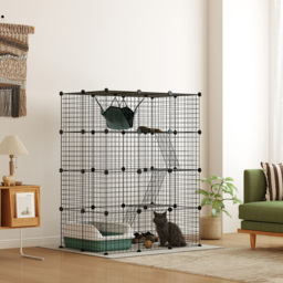 PawHut 4-Tier DIY Large Cat Cage with Hammock, Ramps, 5 Doors, Indoor Use for 1-3 Cats, Black - thumbnail 2