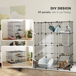 PawHut 4-Tier DIY Large Cat Cage with Hammock, Ramps, 5 Doors, Indoor Use for 1-3 Cats, Black - thumbnail 5