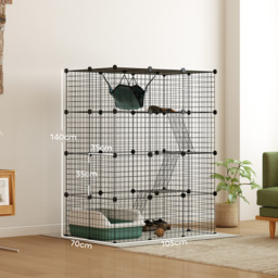 PawHut 4-Tier DIY Large Cat Cage with Hammock, Ramps, 5 Doors, Indoor Use for 1-3 Cats, Black - thumbnail 3