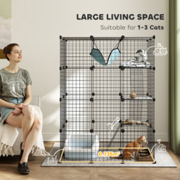 PawHut 4-Tier DIY Large Cat Cage with Hammock, Ramps, 5 Doors, Indoor Use for 1-3 Cats, Black - thumbnail 4