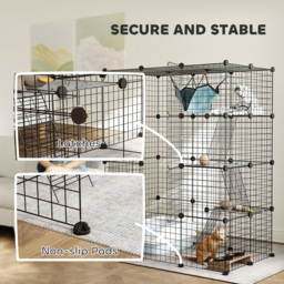 PawHut 4-Tier DIY Large Cat Cage with Hammock, Ramps, 5 Doors, Indoor Use for 1-3 Cats, Black - thumbnail 8