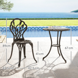 Outsunny 3 Piece Patio Bistro Set for 2, Outdoor Aluminium Garden Table and Chairs with Umbrella Hole for Balcony, Bronze Tone - thumbnail 3