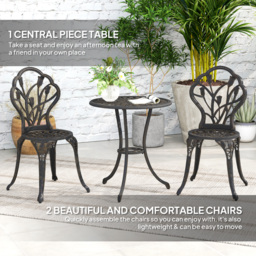 Outsunny 3 Piece Patio Bistro Set for 2, Outdoor Aluminium Garden Table and Chairs with Umbrella Hole for Balcony, Bronze Tone - thumbnail 4