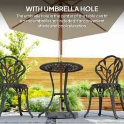 Outsunny 3 Piece Patio Bistro Set for 2, Outdoor Aluminium Garden Table and Chairs with Umbrella Hole for Balcony, Bronze Tone - thumbnail 7