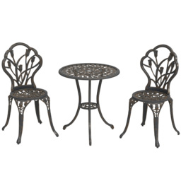 Outsunny 3 Piece Patio Bistro Set for 2, Outdoor Aluminium Garden Table and Chairs with Umbrella Hole for Balcony, Bronze Tone - thumbnail 1