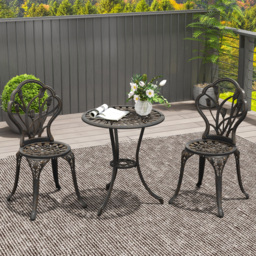 Outsunny 3 Piece Patio Bistro Set for 2, Outdoor Aluminium Garden Table and Chairs with Umbrella Hole for Balcony, Bronze Tone - thumbnail 2