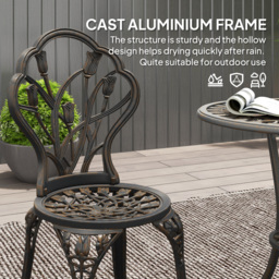 Outsunny 3 Piece Patio Bistro Set for 2, Outdoor Aluminium Garden Table and Chairs with Umbrella Hole for Balcony, Bronze Tone - thumbnail 5