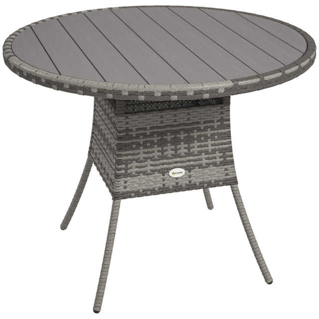 Outsunny 90cm Four-Person Wood-Effect Rattan Table - Grey - image 1