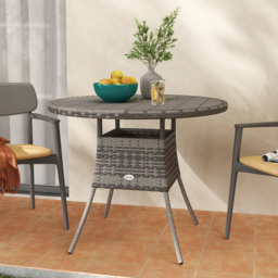 Outsunny 90cm Four-Person Wood-Effect Rattan Table - Grey - thumbnail 7