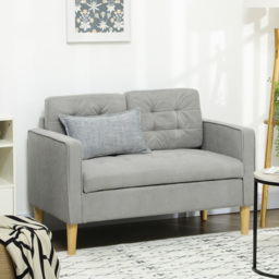 HOMCOM Modern 2 Seater Sofa with Hidden Storage, 117cm Tufted Cotton Couch, Compact Loveseat Sofa with Wood Legs, Light Grey - thumbnail 7