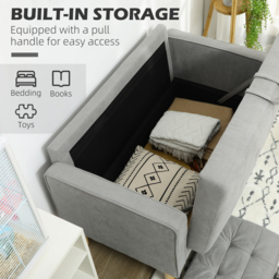 HOMCOM Modern 2 Seater Sofa with Hidden Storage, 117cm Tufted Cotton Couch, Compact Loveseat Sofa with Wood Legs, Light Grey - thumbnail 4