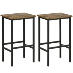 HOMCOM Industrial Bar Chair: Set of 2 Rustic Bar Stools with Footrest, for Dining Area, Home Pub, Counter Bar Stool, Brown - Aosom UK - thumbnail 1