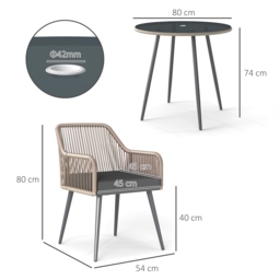Outsunny 4 Seater Rattan Dining Set, Rattan Garden Furniture Set with Parasol Hole, Cushions, Glass Top Table for Patio, Balcony, Light Brown - thumbnail 3