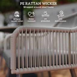 Outsunny 4 Seater Rattan Dining Set, Rattan Garden Furniture Set with Parasol Hole, Cushions, Glass Top Table for Patio, Balcony, Light Brown - thumbnail 4