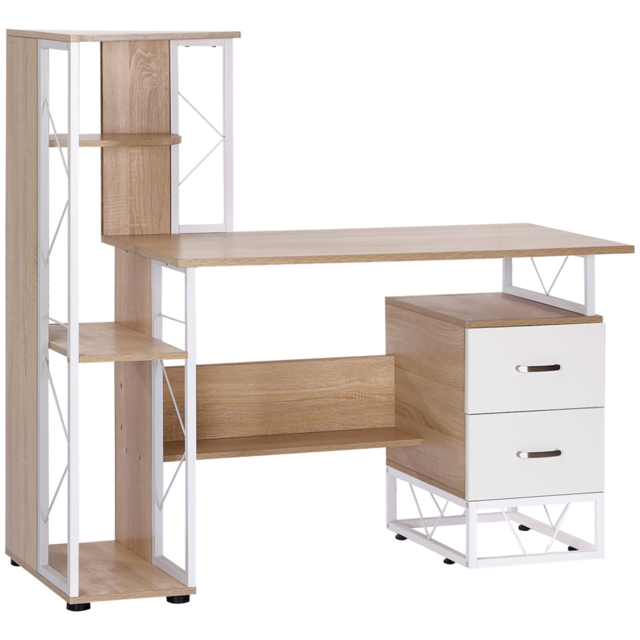 HOMCOM Office Table with Drawers & Shelves, Desk with Shelves, PC Workstation for Home Office, Study Furniture, Wooden - Aosom UK - image 1
