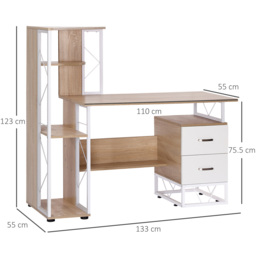 HOMCOM Office Table with Drawers & Shelves, Desk with Shelves, PC Workstation for Home Office, Study Furniture, Wooden - Aosom UK - thumbnail 3