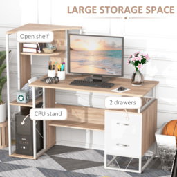HOMCOM Office Table with Drawers & Shelves, Desk with Shelves, PC Workstation for Home Office, Study Furniture, Wooden - Aosom UK - thumbnail 5