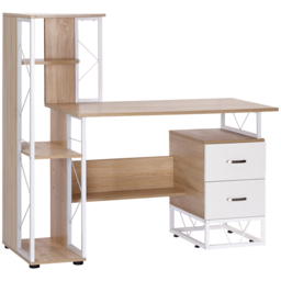 HOMCOM Office Table with Drawers & Shelves, Desk with Shelves, PC Workstation for Home Office, Study Furniture, Wooden - Aosom UK - thumbnail 1