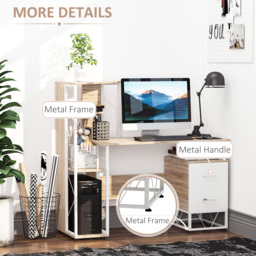 HOMCOM Office Table with Drawers & Shelves, Desk with Shelves, PC Workstation for Home Office, Study Furniture, Wooden - Aosom UK - thumbnail 6