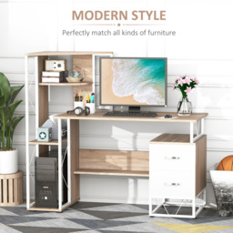 HOMCOM Office Table with Drawers & Shelves, Desk with Shelves, PC Workstation for Home Office, Study Furniture, Wooden - Aosom UK - thumbnail 4