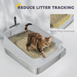 PawHut XXL Stainless Steel Cat Litter Box with High Sides, Scoop, 70 x 50 x 30 cm - thumbnail 7