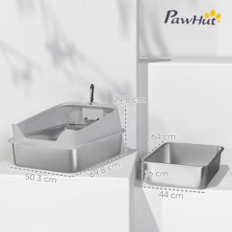 PawHut XXL Stainless Steel Cat Litter Box with High Sides, Scoop, 70 x 50 x 30 cm - thumbnail 3