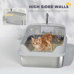 PawHut XXL Stainless Steel Cat Litter Box with High Sides, Scoop, 70 x 50 x 30 cm - thumbnail 6