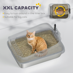 PawHut XXL Stainless Steel Cat Litter Box with High Sides, Scoop, 70 x 50 x 30 cm - thumbnail 5