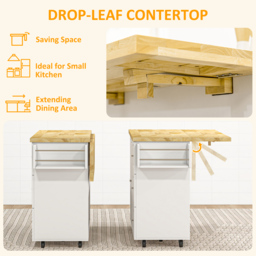 HOMCOM Drop-Leaf Kitchen Island on Wheels Utility Storage Cart with Drawers & Cabinet for Kitchen, Dining & Living Room - thumbnail 6