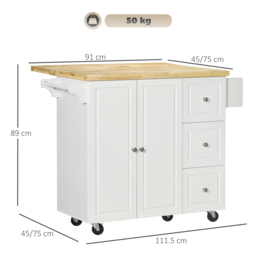 HOMCOM Drop-Leaf Kitchen Island on Wheels Utility Storage Cart with Drawers & Cabinet for Kitchen, Dining & Living Room - thumbnail 3