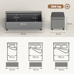 HOMCOM Storage Ottoman Bench, Corduroy Footstool with Removable Lid and Legs, 112cm Storage Chest Box for Living Room, Bedroom, Hallway, Grey - thumbnail 3