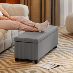 HOMCOM Storage Ottoman Bench, Corduroy Footstool with Removable Lid and Legs, 112cm Storage Chest Box for Living Room, Bedroom, Hallway, Grey - thumbnail 8