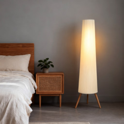 HOMCOM Dimmable Tripod Floor Lamp with Foot Switch, Nordic Standing Lamp with Wood Legs and Fabric Shade for Living Room, Bedroom, Office, 153cm, White - thumbnail 9