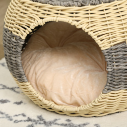 PawHut Wicker Cat Bed, Rattan Raised Cosy Kitten Cave, with Soft Washable Cushion, 妗?0 x 30cm - Aosom UK - thumbnail 8