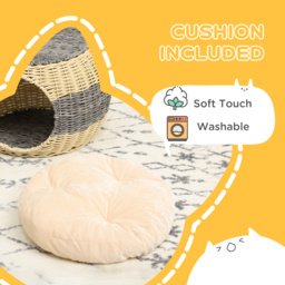 PawHut Wicker Cat Bed, Rattan Raised Cosy Kitten Cave, with Soft Washable Cushion, 妗?0 x 30cm - Aosom UK - thumbnail 6