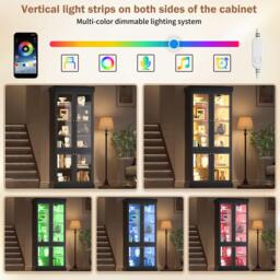 Modern Display Cabinet with Height-Adjustable Shelves, LED Lighted Tall Showcase for Industrial Interiors, 80L x 40W x 180H cm, Black - Aosom UK - thumbnail 6