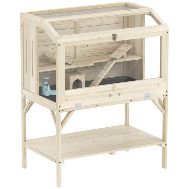 PawHut 2 Tier Wooden Hamster Cage with Shelf and Openable Top - image 1