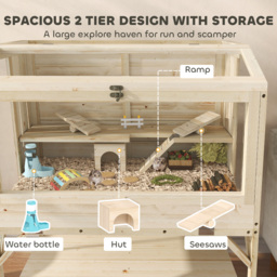 PawHut 2 Tier Wooden Hamster Cage with Shelf and Openable Top - thumbnail 4