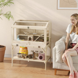 PawHut 2 Tier Wooden Hamster Cage with Shelf and Openable Top - thumbnail 2