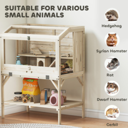 PawHut 2 Tier Wooden Hamster Cage with Shelf and Openable Top - thumbnail 9