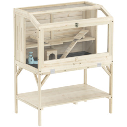 PawHut 2 Tier Wooden Hamster Cage with Shelf and Openable Top - thumbnail 1