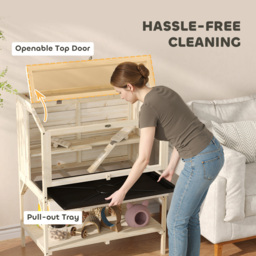 PawHut 2 Tier Wooden Hamster Cage with Shelf and Openable Top - thumbnail 5