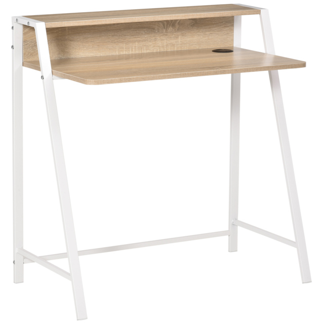 HOMCOM Writing Desk, Computer Table for Home Office, PC Laptop Workstation with Storage Shelf, White and Oak - Aosom UK - image 1