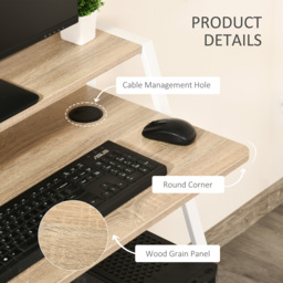 HOMCOM Writing Desk, Computer Table for Home Office, PC Laptop Workstation with Storage Shelf, White and Oak - Aosom UK - thumbnail 6