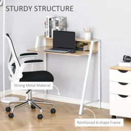 HOMCOM Writing Desk, Computer Table for Home Office, PC Laptop Workstation with Storage Shelf, White and Oak - Aosom UK - thumbnail 5
