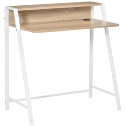 HOMCOM Writing Desk, Computer Table for Home Office, PC Laptop Workstation with Storage Shelf, White and Oak - Aosom UK