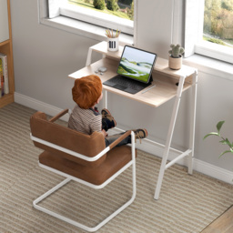 HOMCOM Writing Desk, Computer Table for Home Office, PC Laptop Workstation with Storage Shelf, White and Oak - Aosom UK - thumbnail 7