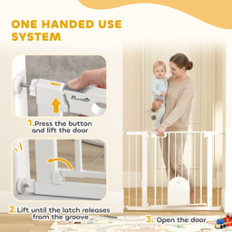 PawHut Dog Gate with Cat Flap Pet Safety Gate Barrier, Stair Pressure Fit, Auto Close, Double Locking, for Doorways, Hallways, 75-103 cm White - thumbnail 4