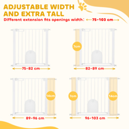 PawHut Dog Gate with Cat Flap Pet Safety Gate Barrier, Stair Pressure Fit, Auto Close, Double Locking, for Doorways, Hallways, 75-103 cm White - thumbnail 7